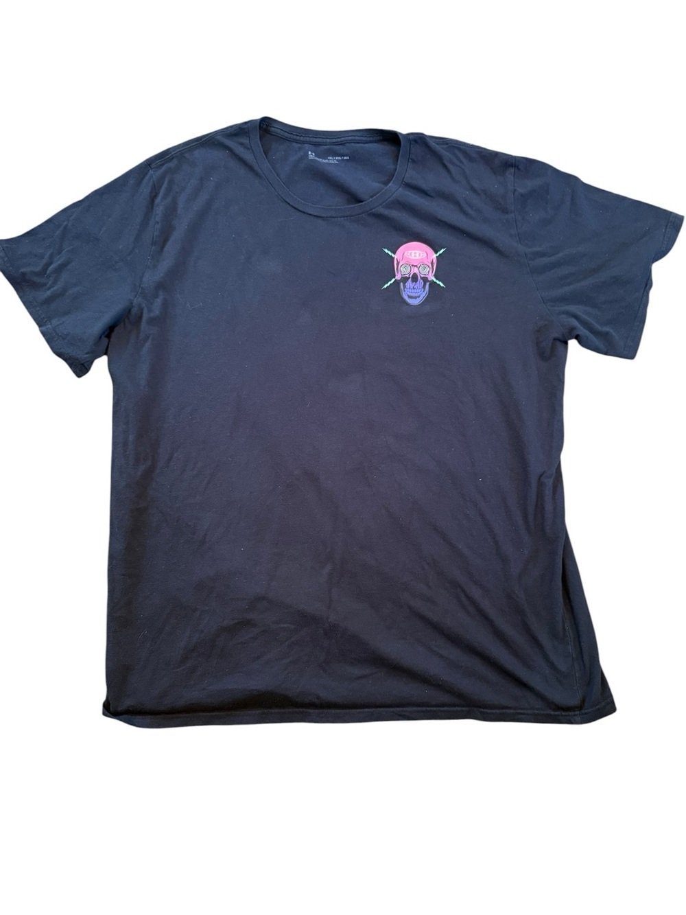 Men’s Under Armour Black Short Sleeve Tee with Neon Hypno Skull Logo Size 3 XL